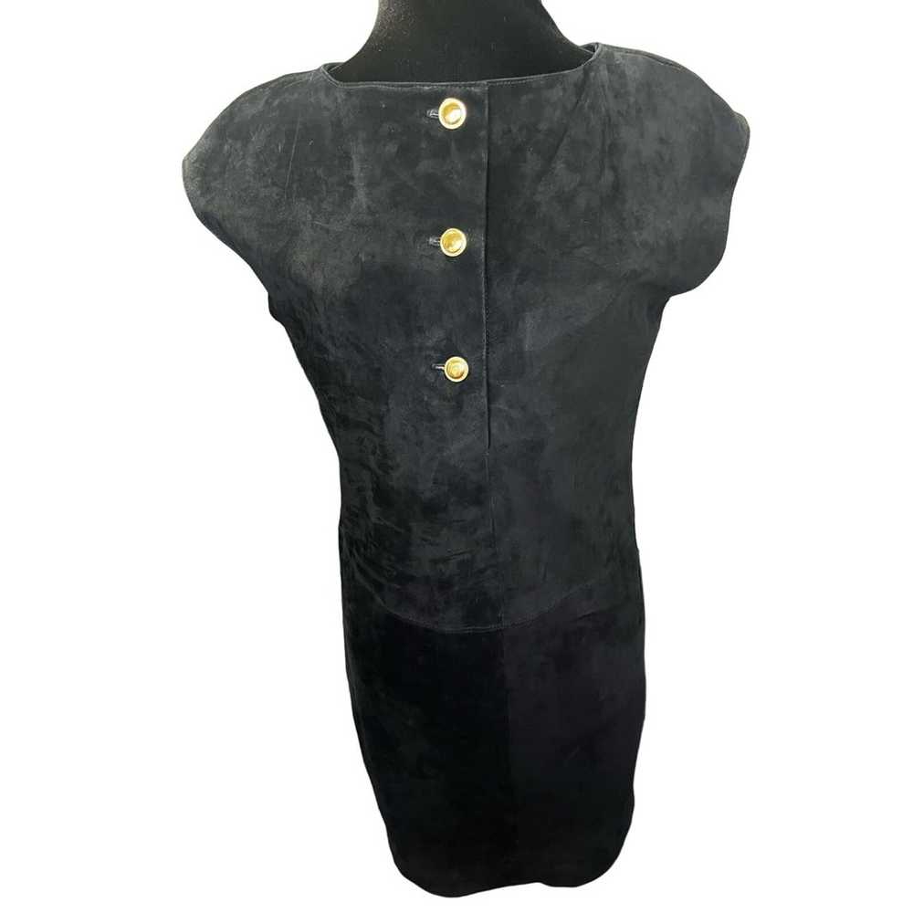 Vintage 90s Y2K Black Ann Taylor Mini Dress Suede… - image 2