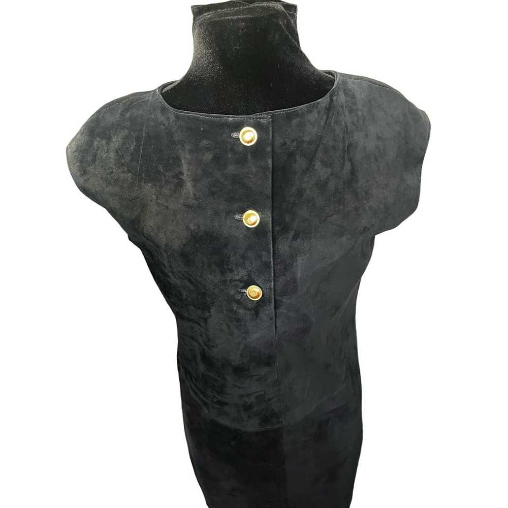 Vintage 90s Y2K Black Ann Taylor Mini Dress Suede… - image 4