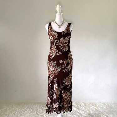 Vintage Eva Blue Brown Floral Asymmetrical Dress - image 1