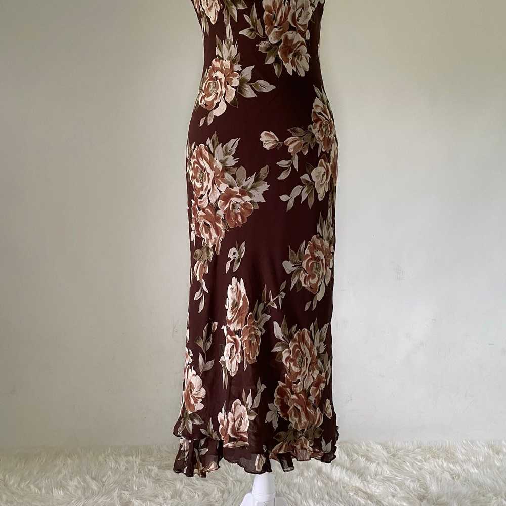 Vintage Eva Blue Brown Floral Asymmetrical Dress - image 3