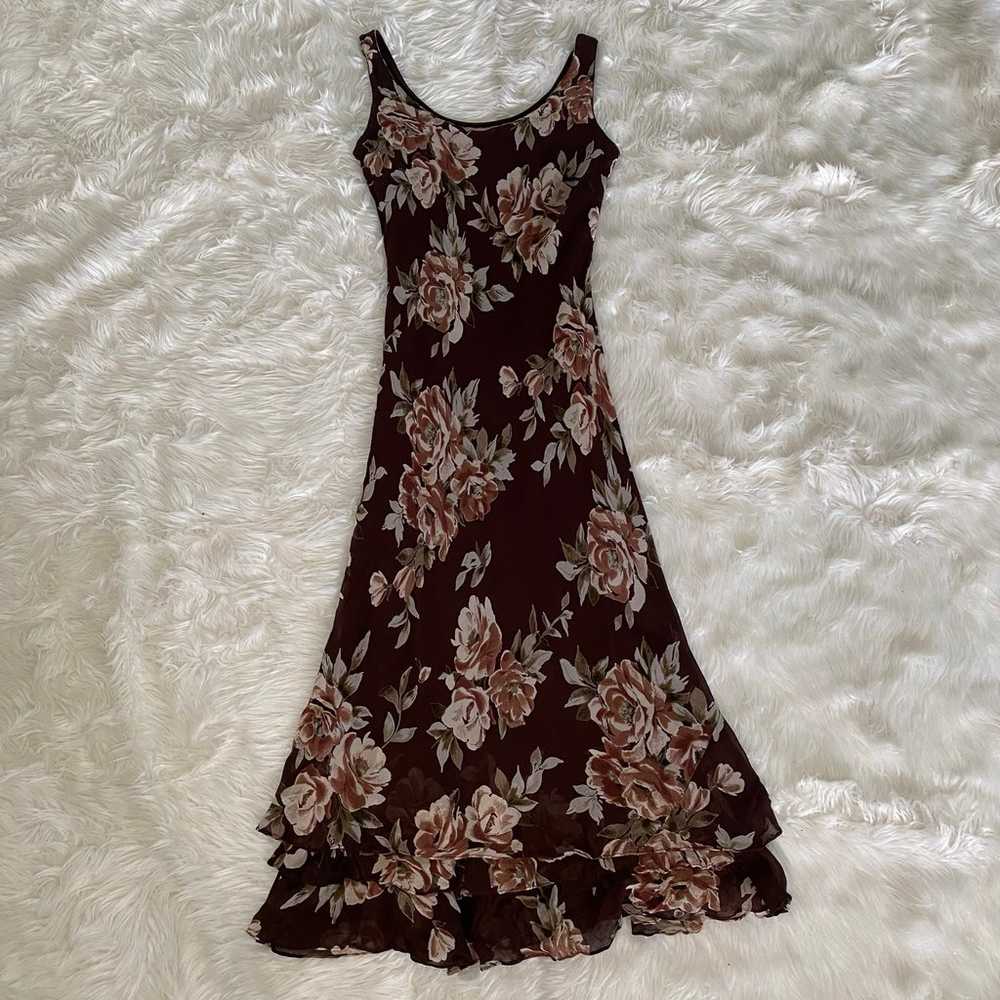 Vintage Eva Blue Brown Floral Asymmetrical Dress - image 5