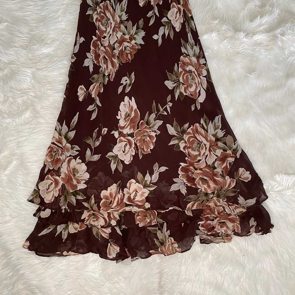 Vintage Eva Blue Brown Floral Asymmetrical Dress - image 6