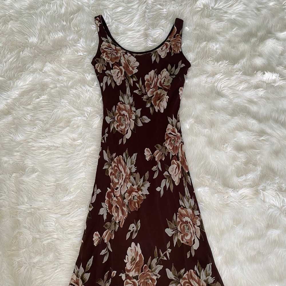 Vintage Eva Blue Brown Floral Asymmetrical Dress - image 7