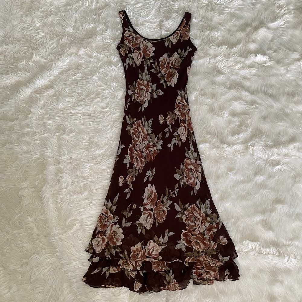 Vintage Eva Blue Brown Floral Asymmetrical Dress - image 9