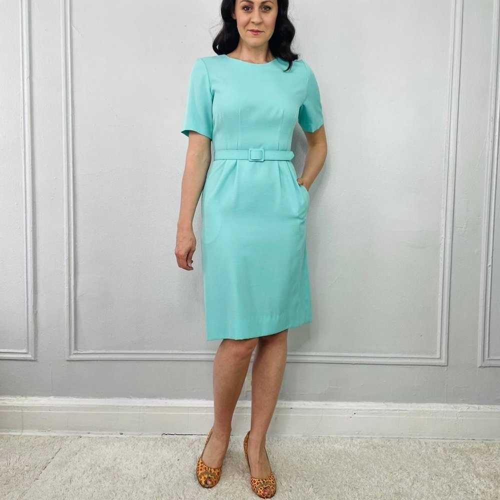 Vintage 80s Teal Belted Dress - image 1