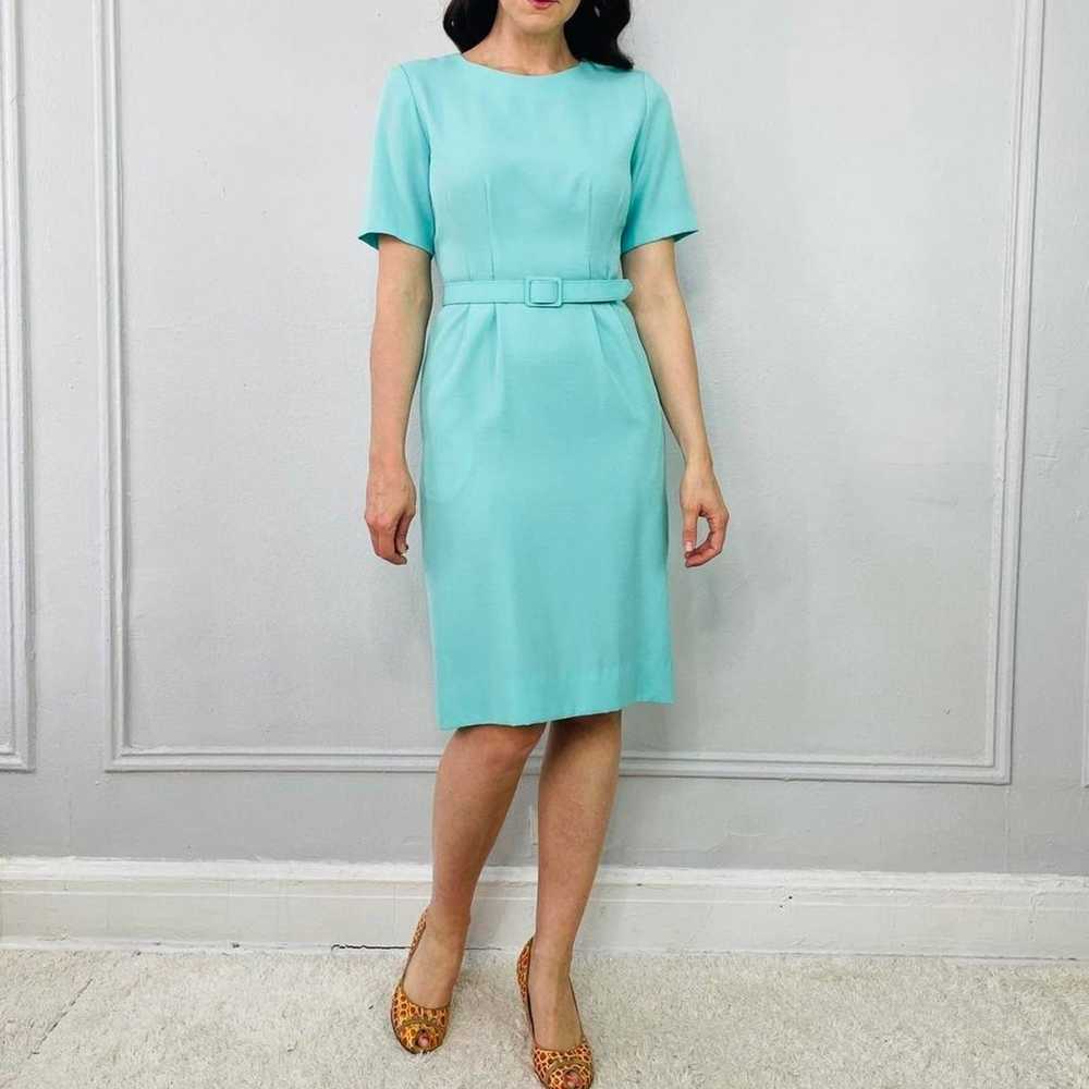 Vintage 80s Teal Belted Dress - image 2