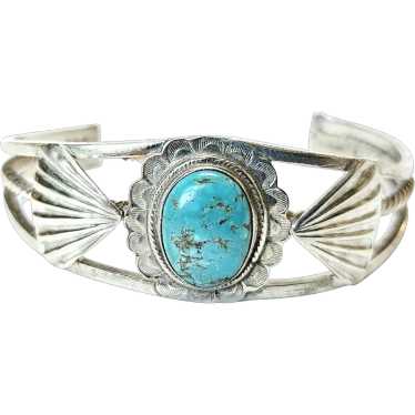 Navajo Sterling Silver Turquoise Cuff Bracelet ca 