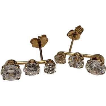 14K Gold Three Stone CZ Stud Earrings - image 1