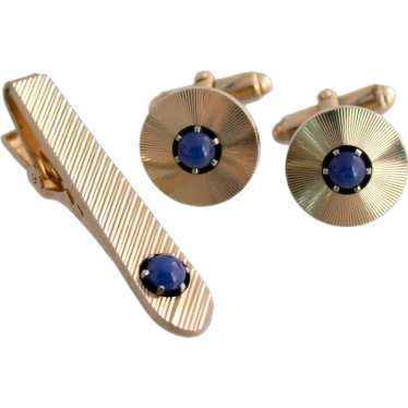 Anson Engine Turned Cuff Link and Tie Clip Set - image 1