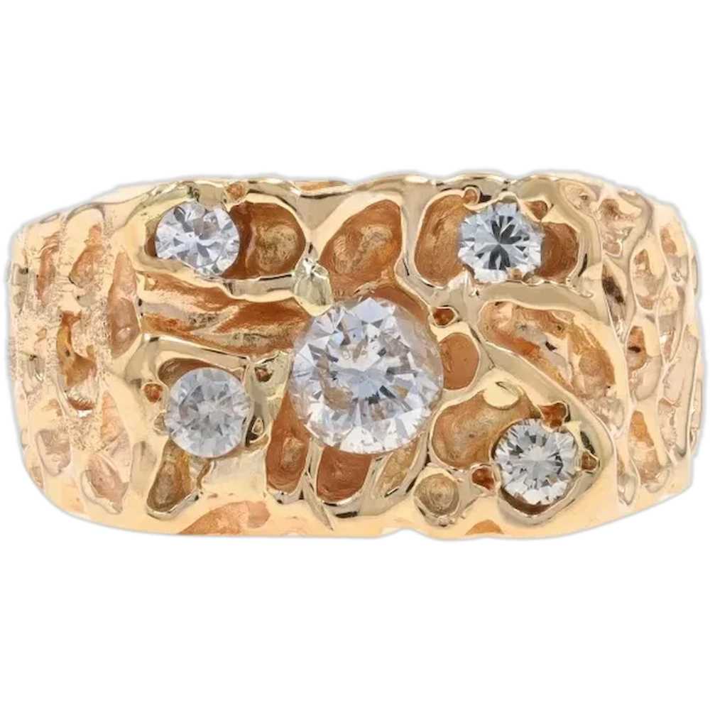 Yellow Gold Diamond Men's Ring - 14k Round Brilli… - image 1