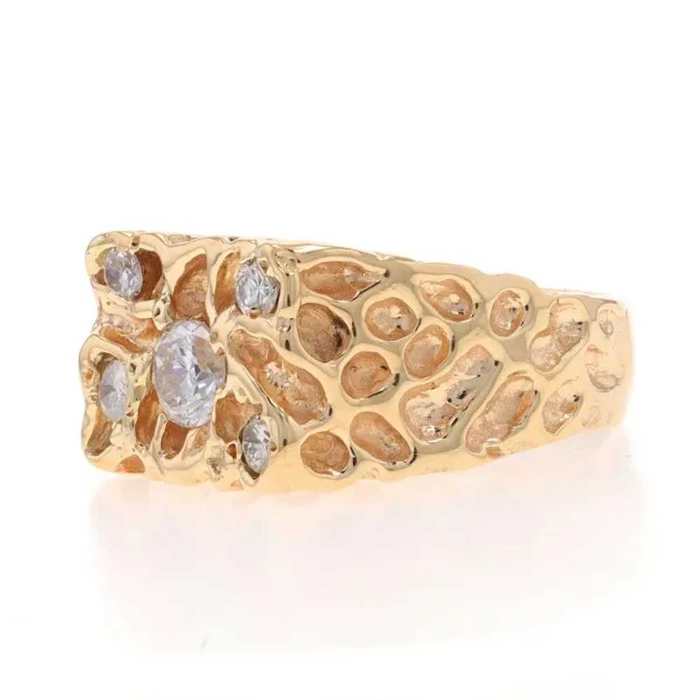 Yellow Gold Diamond Men's Ring - 14k Round Brilli… - image 3