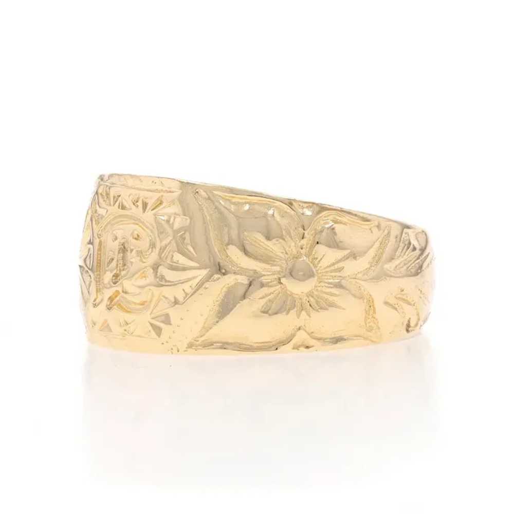 Yellow Gold Initial E Hawaiian Plumeria Men's Sig… - image 3