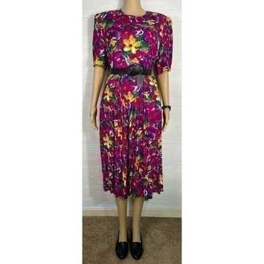 Vintage 80s Melanie Drucker Floral Midi Dress - image 1