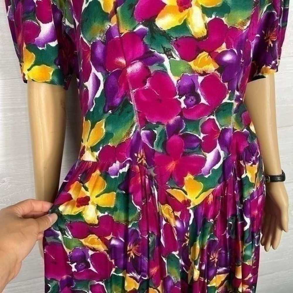 Vintage 80s Melanie Drucker Floral Midi Dress - image 4