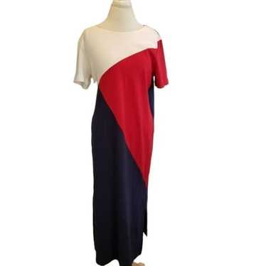 Vintage 90s Colorblock Maxi Dress Red Blue Casual… - image 1