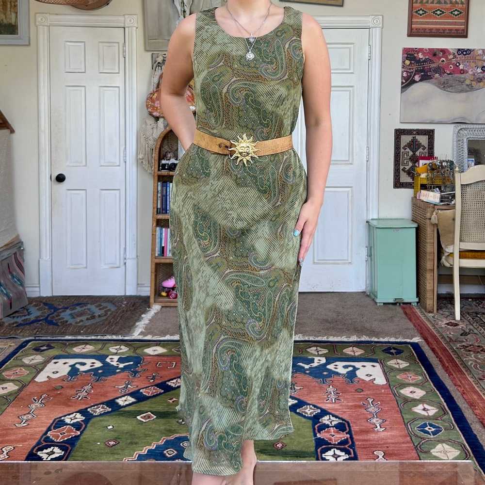 vintage 90s bohemian paisley double layered maxi … - image 1