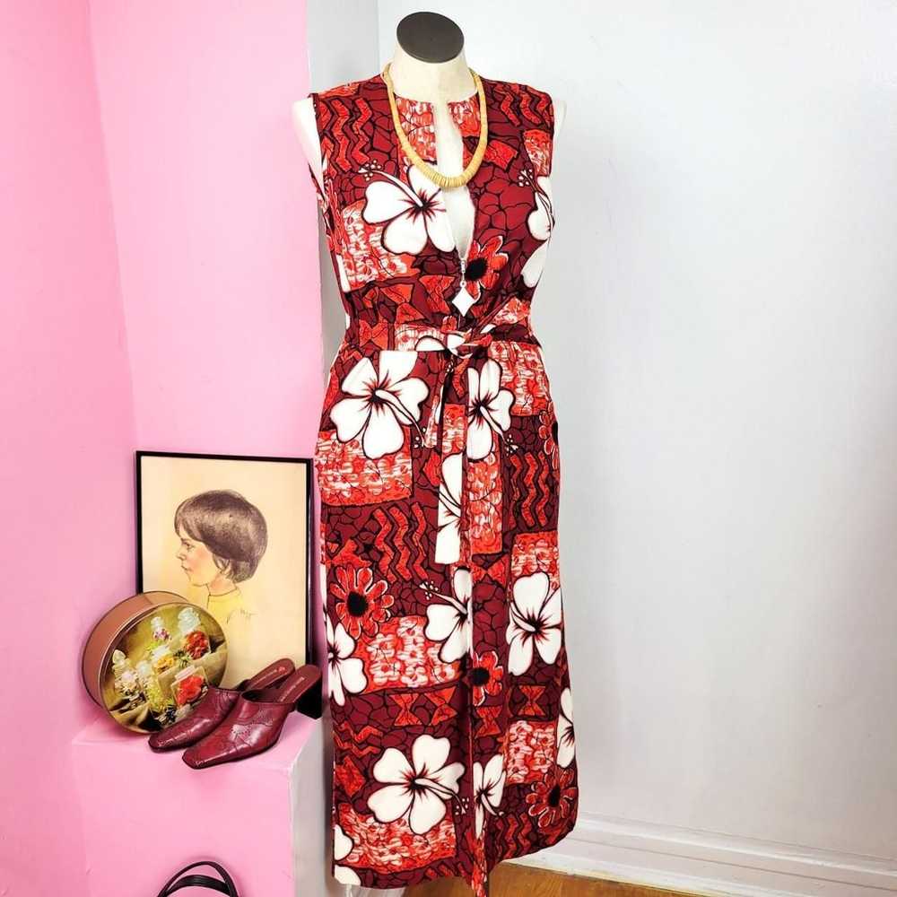 Vintage 60s/70s Red Tropical Floral Print Hawaiia… - image 1