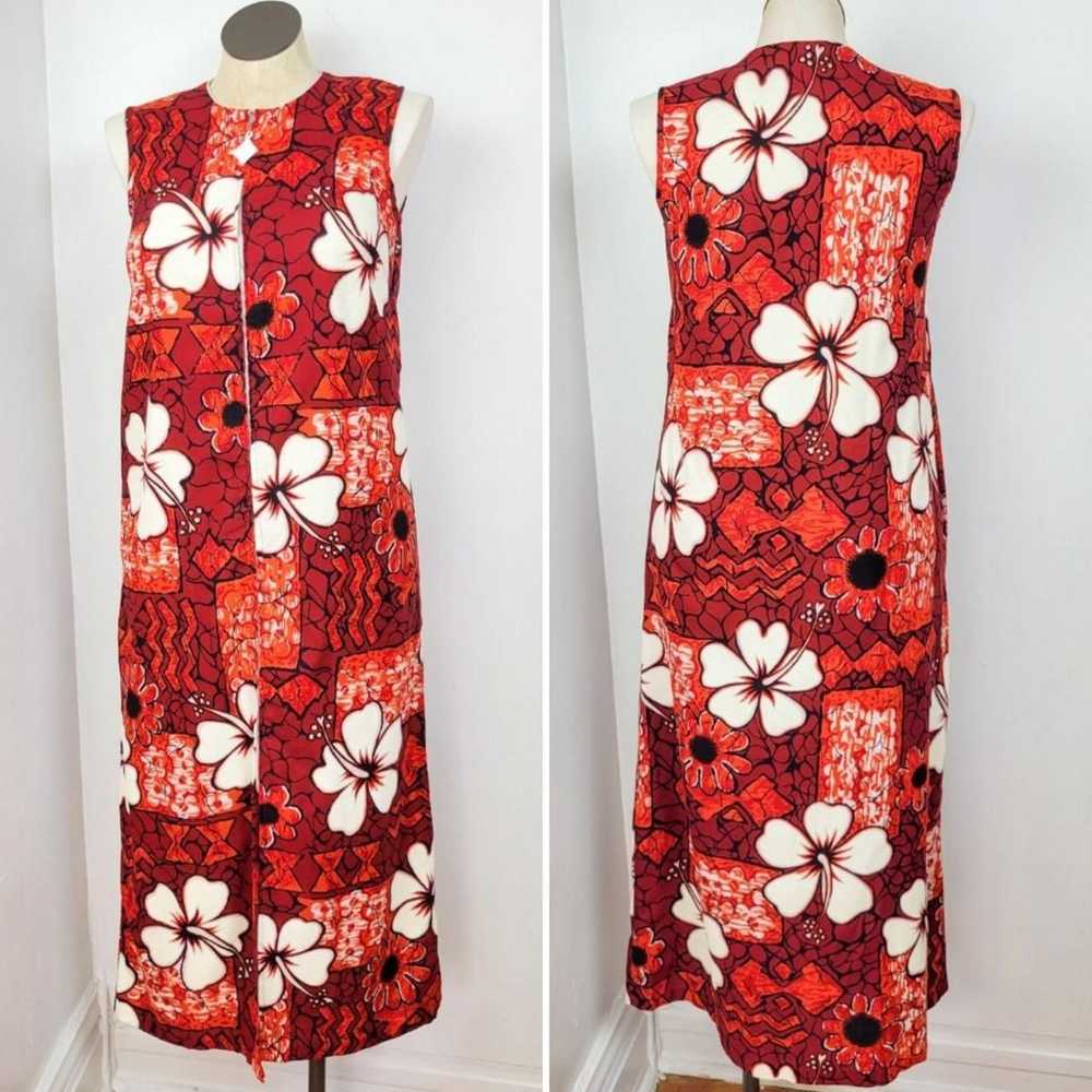 Vintage 60s/70s Red Tropical Floral Print Hawaiia… - image 2