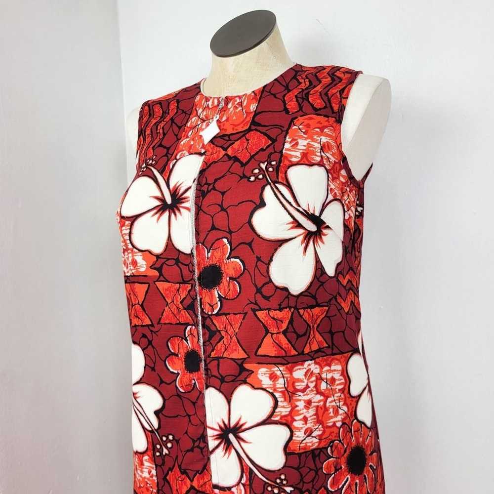 Vintage 60s/70s Red Tropical Floral Print Hawaiia… - image 3