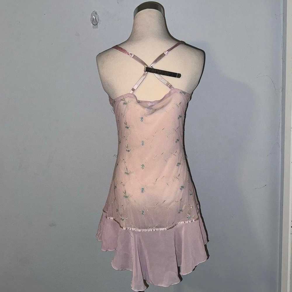 Y2K pink floral lingerie slip dress mesh asymmetr… - image 5