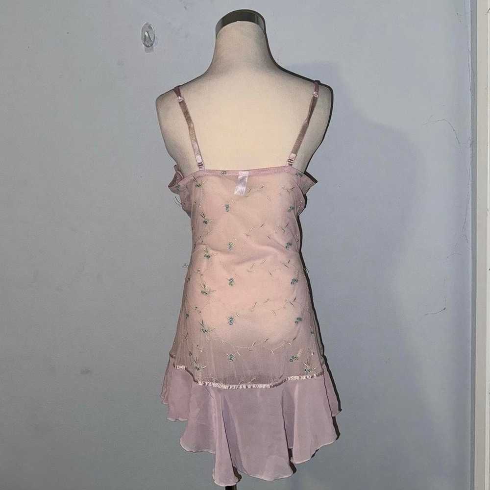 Y2K pink floral lingerie slip dress mesh asymmetr… - image 6