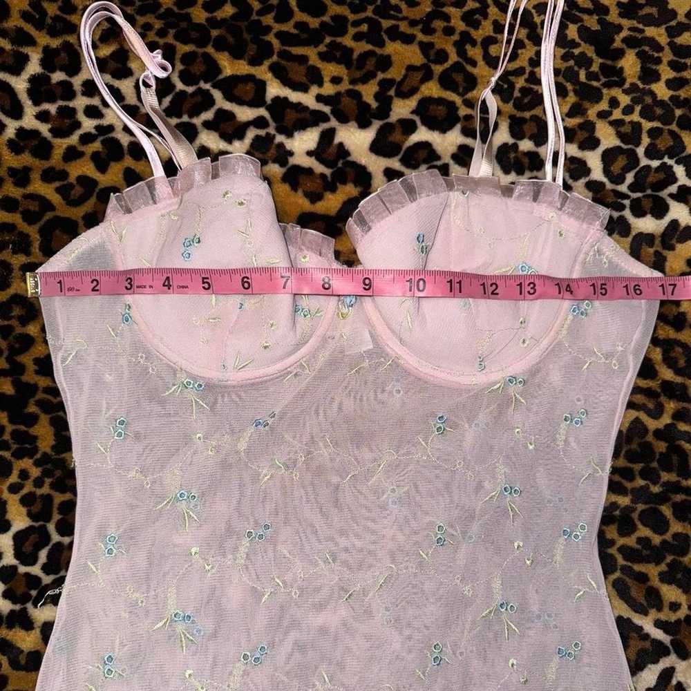 Y2K pink floral lingerie slip dress mesh asymmetr… - image 8