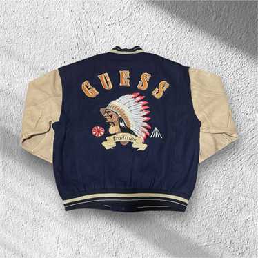 OLD GUESS　アメリカンチーム　袖レザー　刺繍　ヴァーシティージャケット Rare Vintage 90'S Guess Varsity Jacket - Etsy