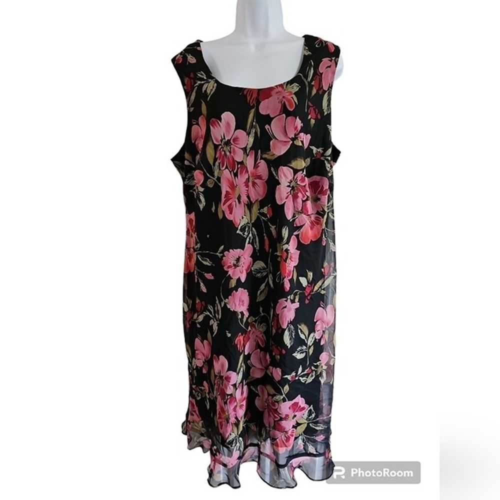 Dressbarn Size 20W Black Sleeveless Pink Floral V… - image 1