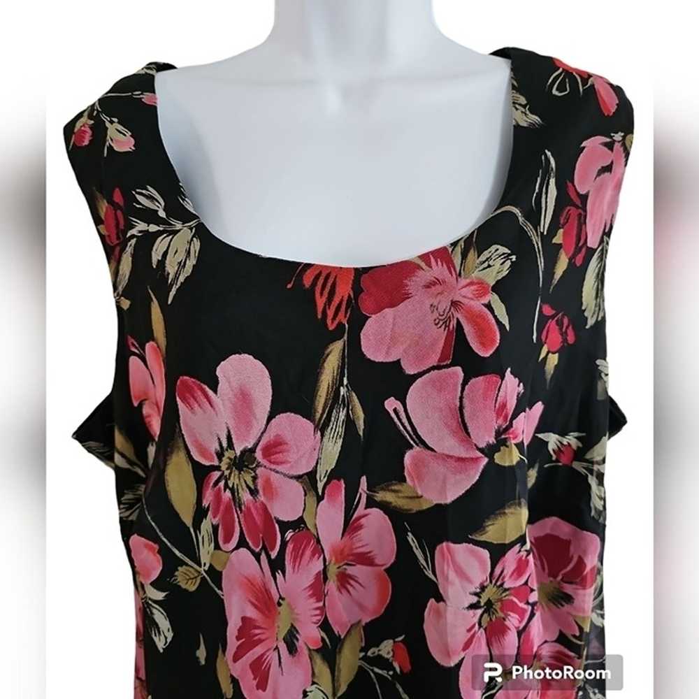 Dressbarn Size 20W Black Sleeveless Pink Floral V… - image 2