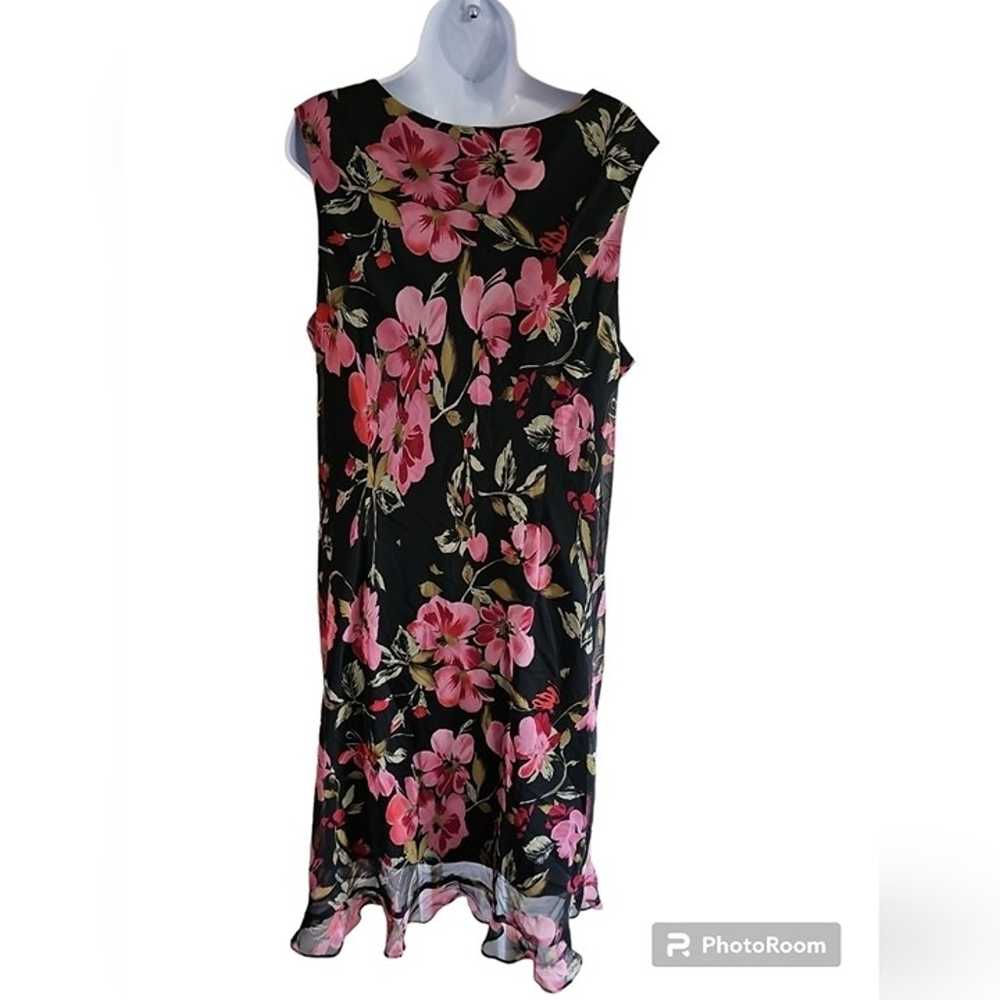 Dressbarn Size 20W Black Sleeveless Pink Floral V… - image 4