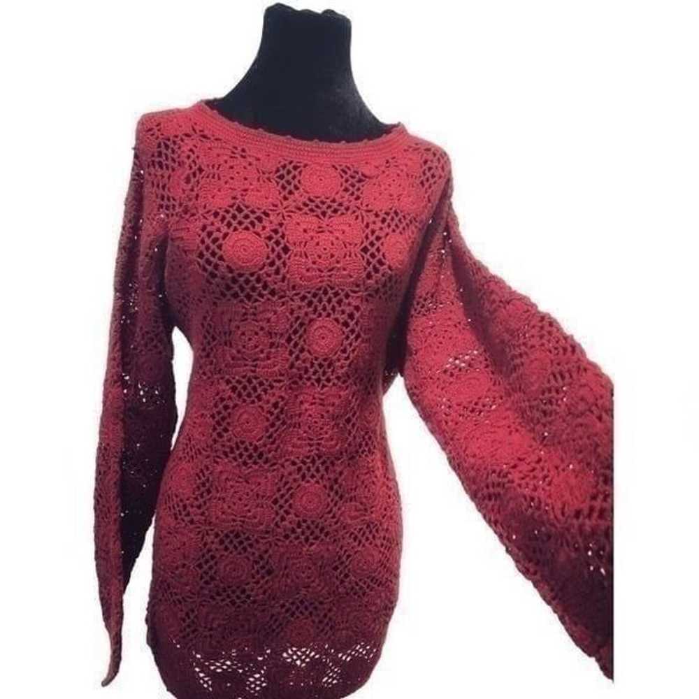 Vintage Wine Crochet Sweater Tunic M - image 1