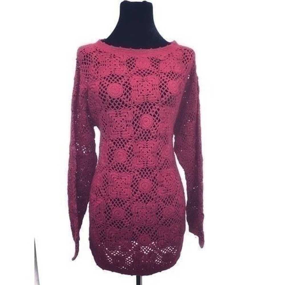 Vintage Wine Crochet Sweater Tunic M - image 2