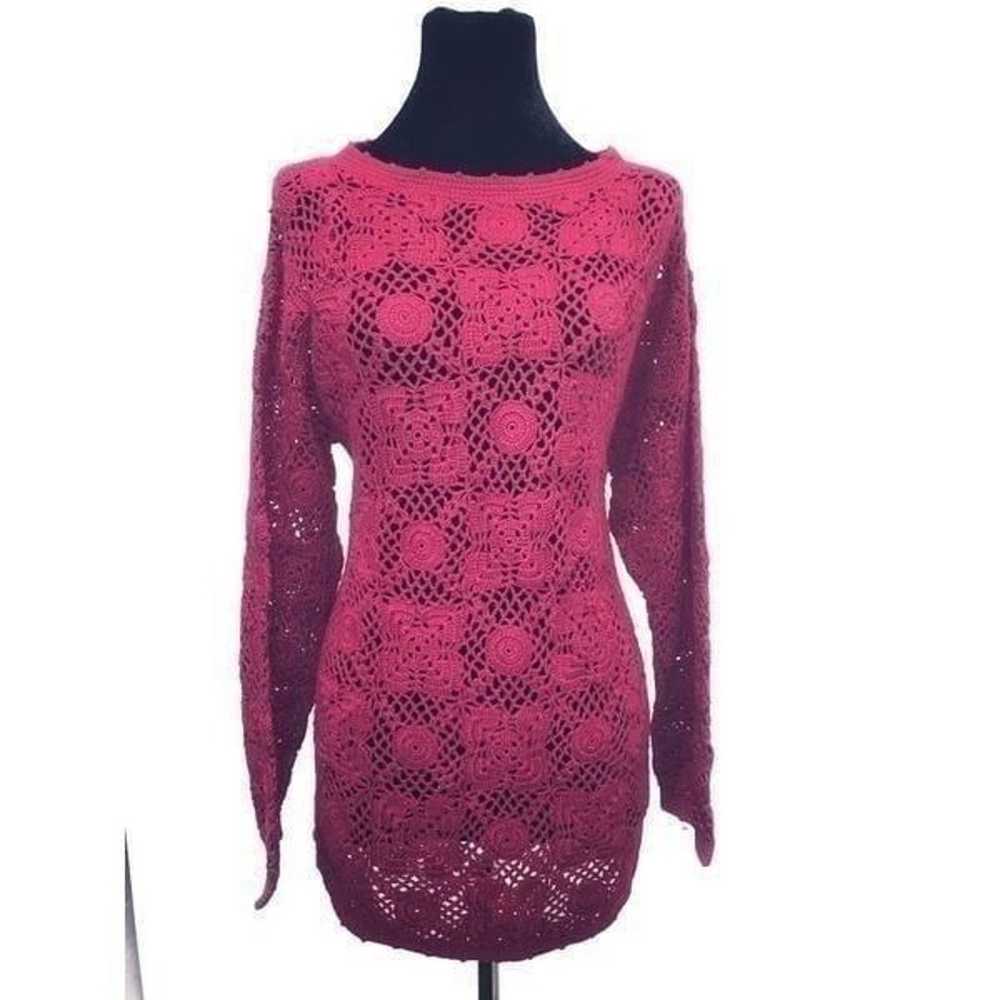 Vintage Wine Crochet Sweater Tunic M - image 3