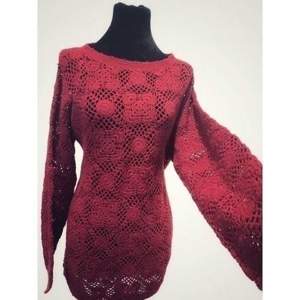 Vintage Wine Crochet Sweater Tunic M - image 5