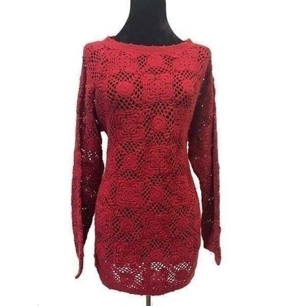 Vintage Wine Crochet Sweater Tunic M - image 6