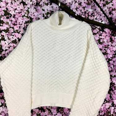 Topshop Women's XL Ivory Turtleneck Waffle Knit S… - image 1