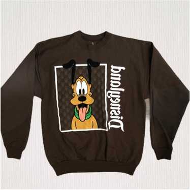 Disneyland Hanes Brown Happy Pluto Vintage Sweatsh