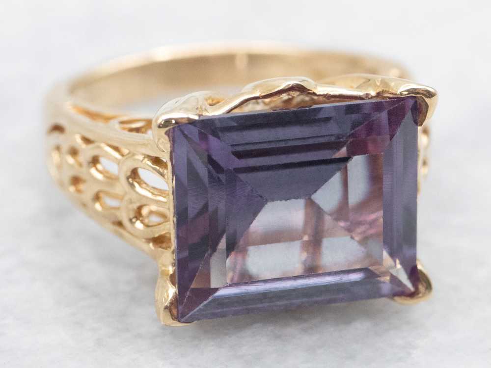 East to West Synthetic Alexandrite Solitaire Ring - image 1