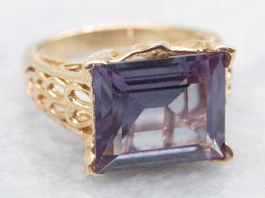 East to West Synthetic Alexandrite Solitaire Ring - image 1