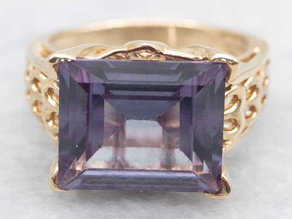 East to West Synthetic Alexandrite Solitaire Ring - image 2