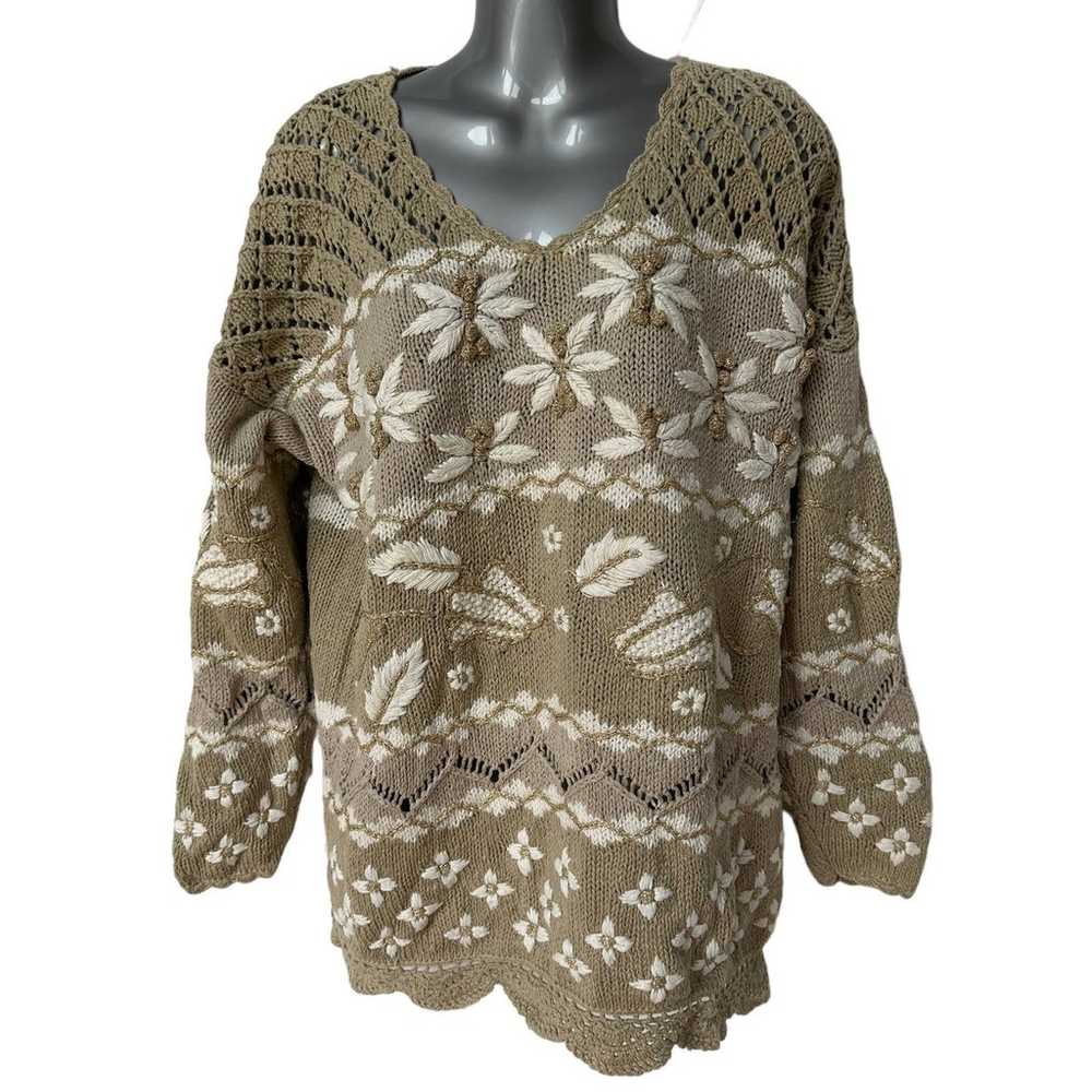 Vintage Style New York Sweater Floral Handknit Ta… - image 1