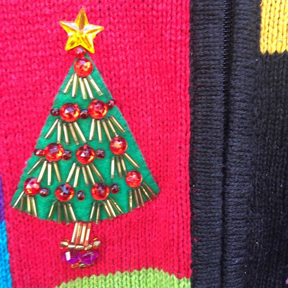 Vintage Christmas Sweater Zip Cardigan Bejeweled … - image 7