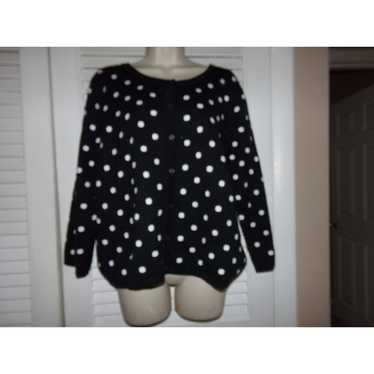 Vintage Liz & Co navy and white polka dot cardiga… - image 1