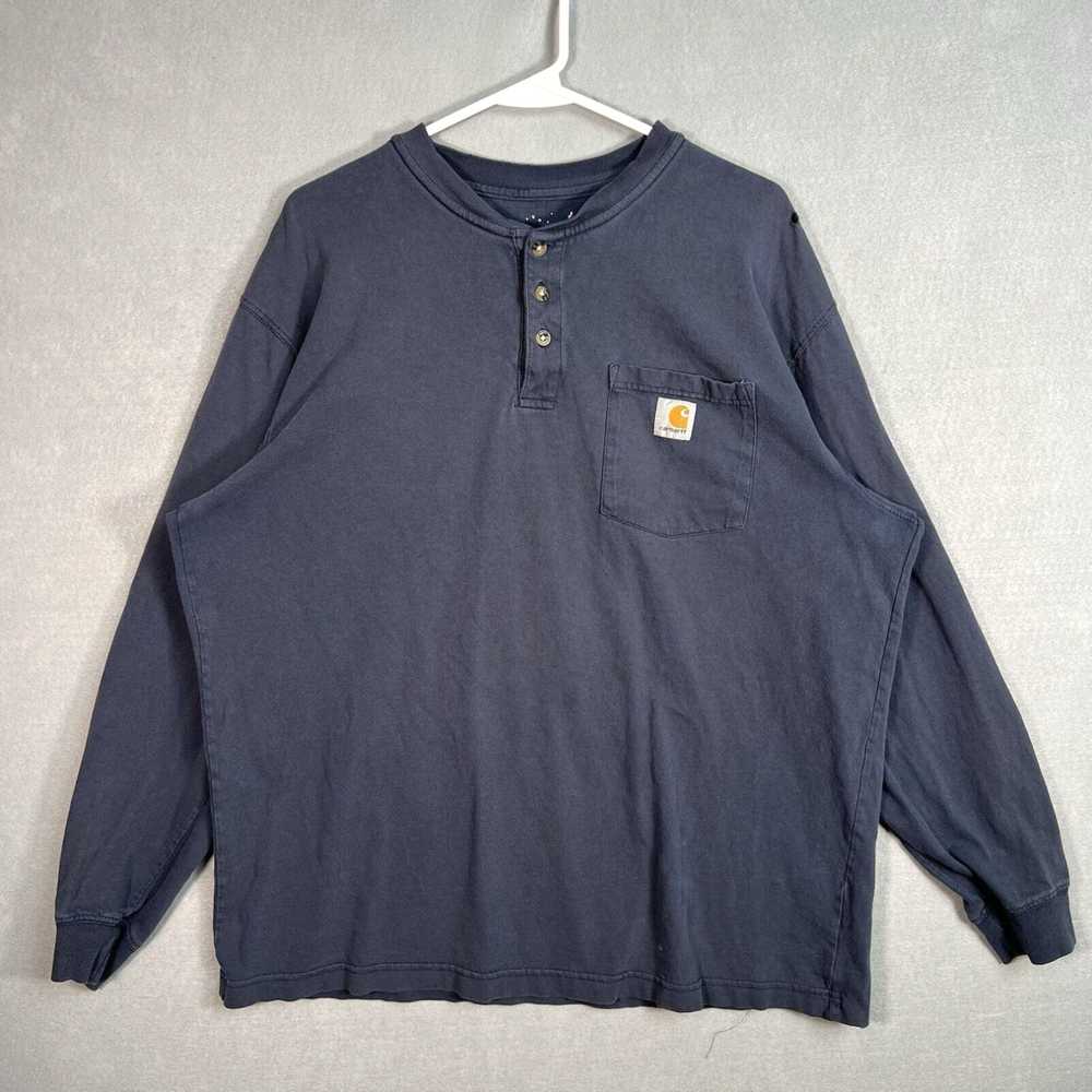 Carhartt Authentic Blue Long Sleeve Mens Henley S… - image 1