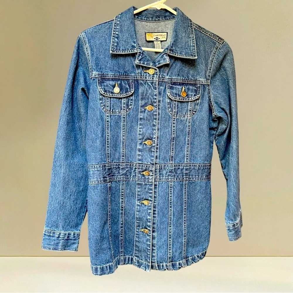 Caribbean Joe Longer denim jeans jacket size Smal… - image 1