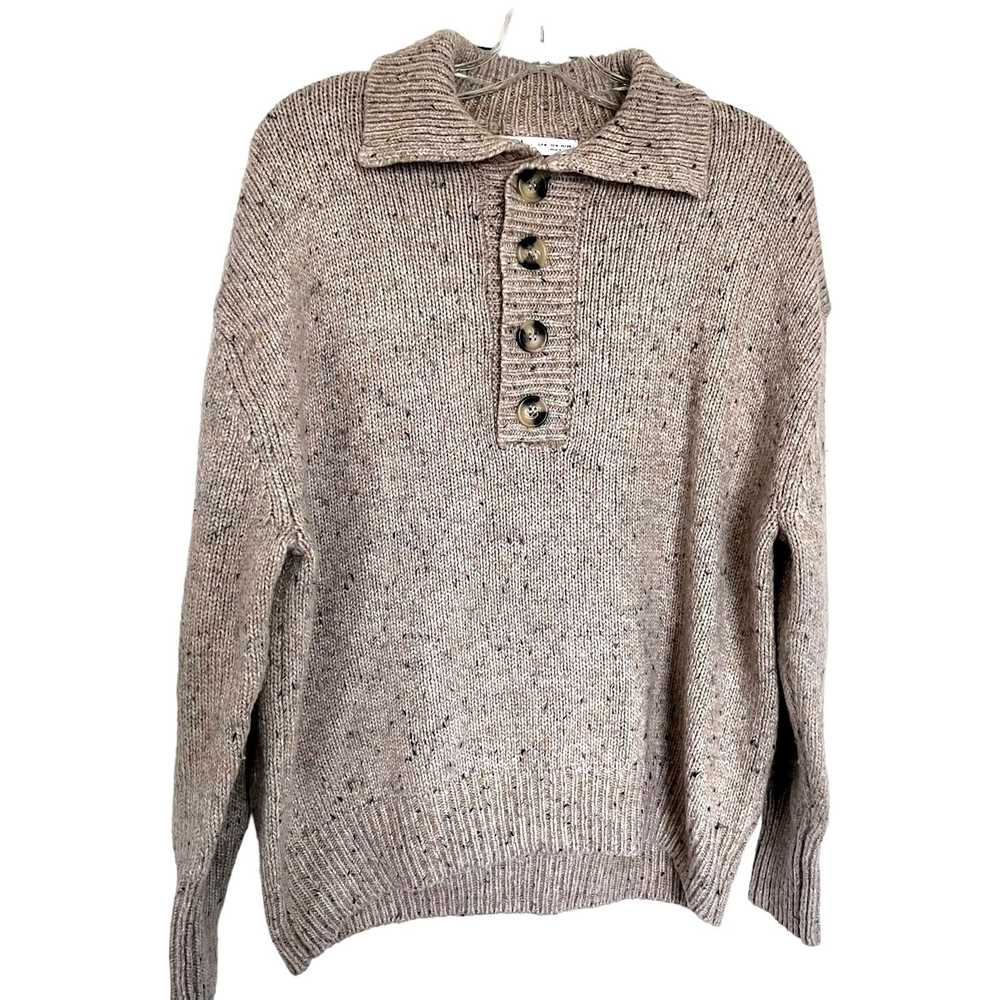 Zara Zara tan chunky knit polo collar tweed sweat… - image 3