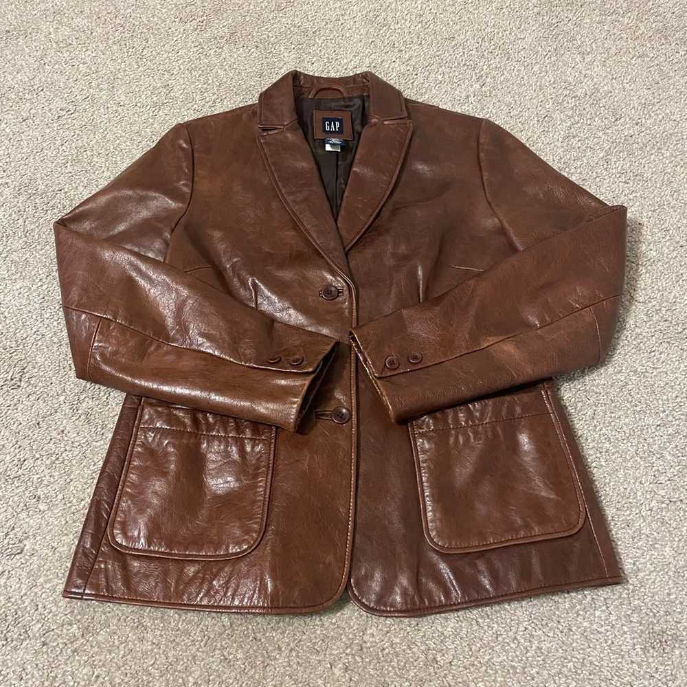 Vintage Y2K Gap Brown Leather Blazer Jacket Women… - image 11