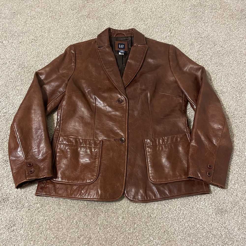 Vintage Y2K Gap Brown Leather Blazer Jacket Women… - image 1