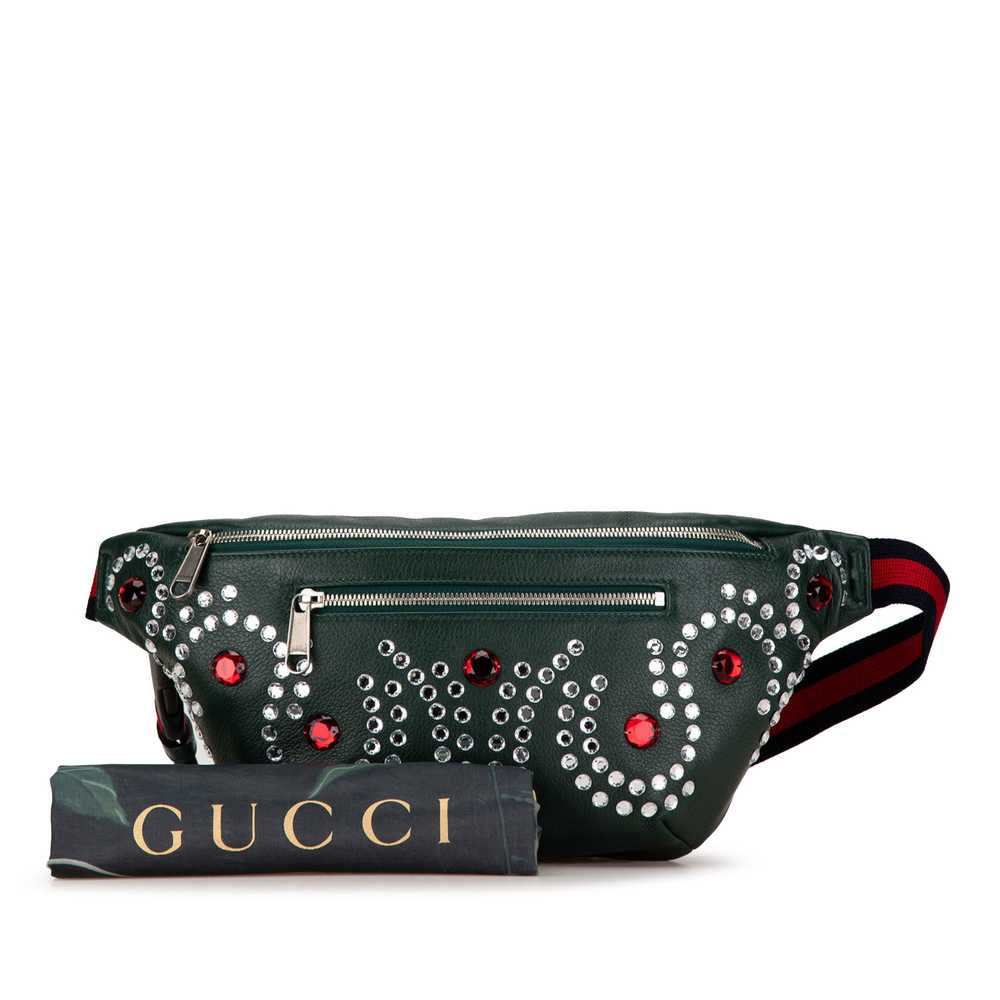 Green Gucci Crystal Embellished Web Belt Bag - image 11