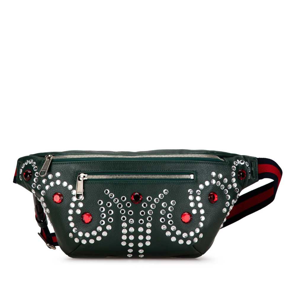 Green Gucci Crystal Embellished Web Belt Bag - image 1